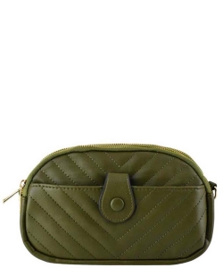 Chevron Quilted Multi Compartment Crossbody Bag LM746V OLIVE